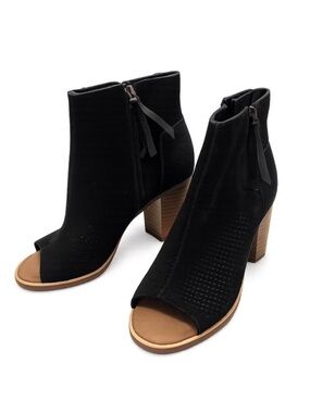 TOMS Black Suede Peep Toe Ankle Booties Boot Size 11